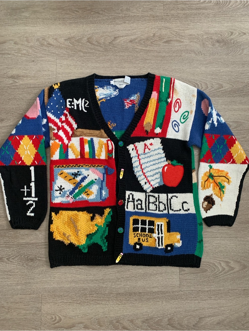 Vintage 90s The Eagle’s Eye School House Hand Knit Cardigan Sweater Size L